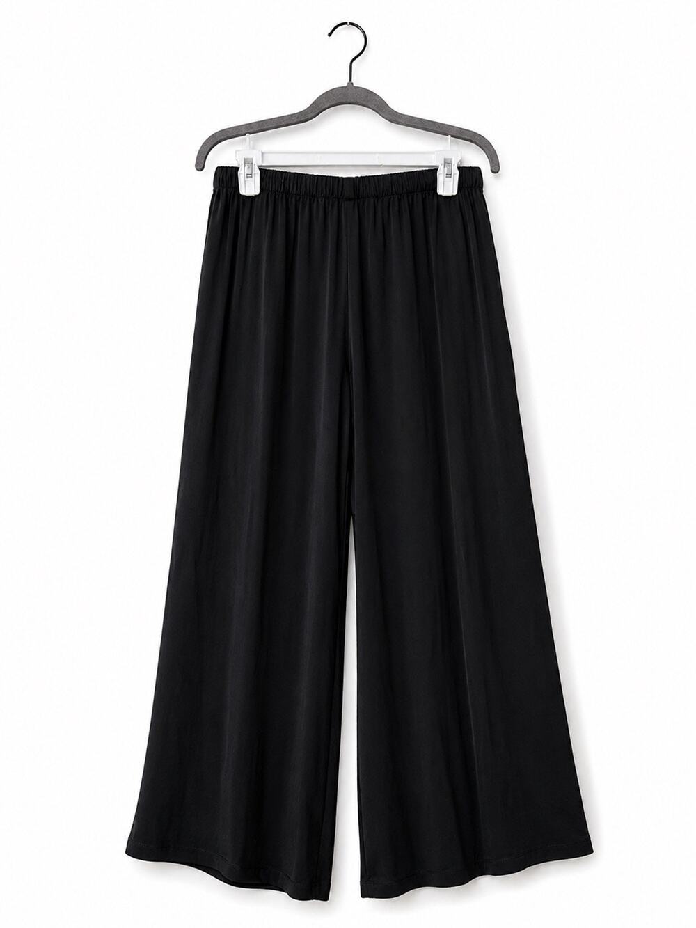 Women’s Black Satin Wide Leg Pants 2X Elastic Waist Pull On Palazzo NWT